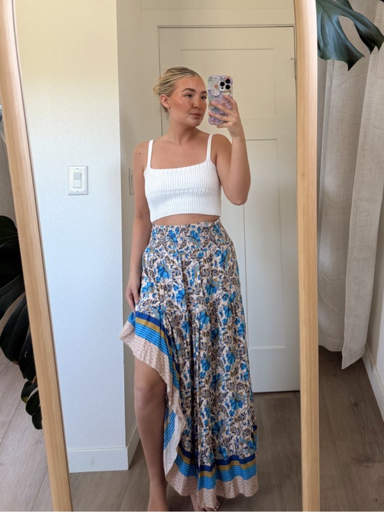 BTFBM Dresses & Skirts - BTFBM Floral Blue Maxi Skirt with Border Trim - Women